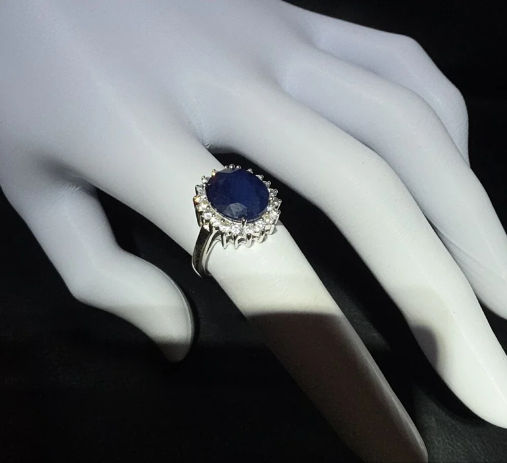Classic 925 And Sapphire Oval Halo Ring - Women's Jewelry